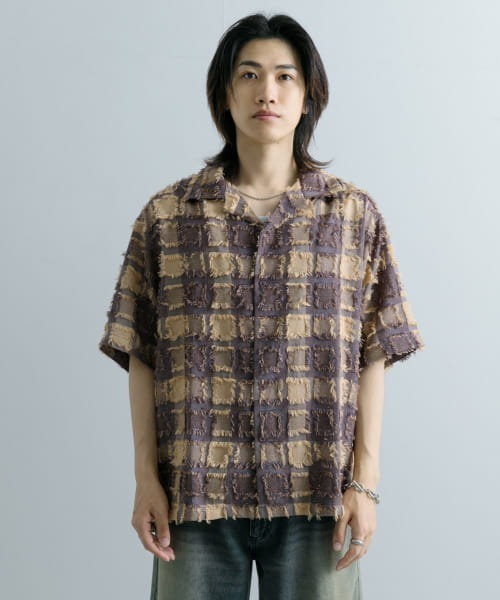 SENSE OF PLACE by URBAN RESEARCH（センスオブプレイスバイアーバンリサーチ）の「フリンジオープンカラーシャツ(5分袖)（シャツ/ブラウス・メンズ・パープル/アイボリー/ブラック・LARGE/MEDIUM）」の20枚目の写真