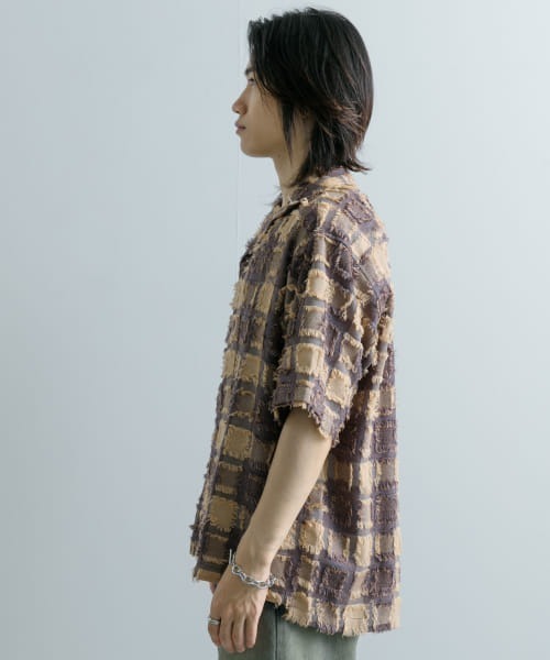 SENSE OF PLACE by URBAN RESEARCH（センスオブプレイスバイアーバンリサーチ）の「フリンジオープンカラーシャツ(5分袖)（シャツ/ブラウス・メンズ・パープル/アイボリー/ブラック・LARGE/MEDIUM）」の19枚目の写真
