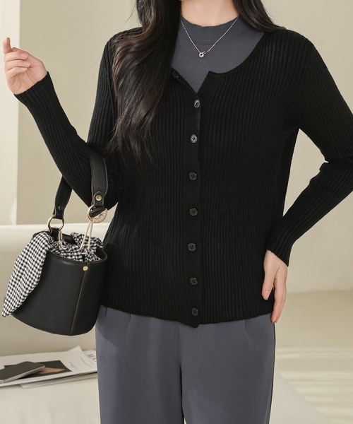 Lace Ladies(レースレディース)の「ラウンドネック Vカット 長袖 リブ ニット カーディガン(カーディガン/ボレロ・レディース・ベージュ/アイボリー/ブラック/ブラウン/グレー・FREE)」の6枚目の写真