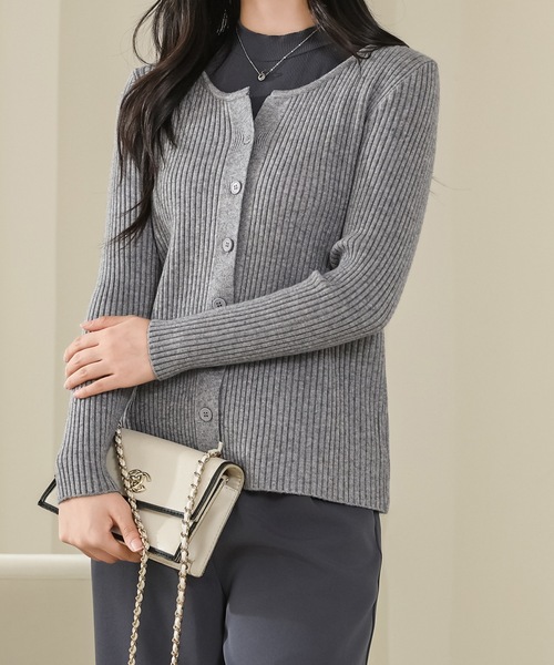 Lace Ladies(レースレディース)の「ラウンドネック Vカット 長袖 リブ ニット カーディガン(カーディガン/ボレロ・レディース・ベージュ/アイボリー/ブラック/ブラウン/グレー・FREE)」の10枚目の写真
