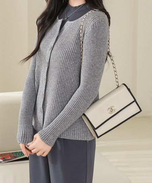 Lace Ladies(レースレディース)の「ラウンドネック Vカット 長袖 リブ ニット カーディガン(カーディガン/ボレロ・レディース・ベージュ/アイボリー/ブラック/ブラウン/グレー・FREE)」の11枚目の写真
