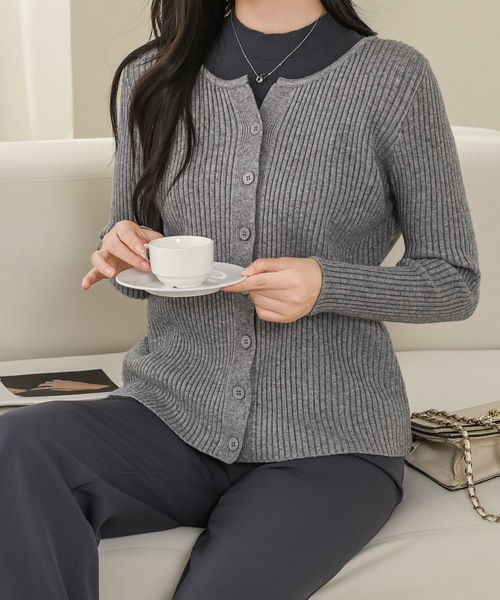 Lace Ladies(レースレディース)の「ラウンドネック Vカット 長袖 リブ ニット カーディガン(カーディガン/ボレロ・レディース・ベージュ/アイボリー/ブラック/ブラウン/グレー・FREE)」の13枚目の写真