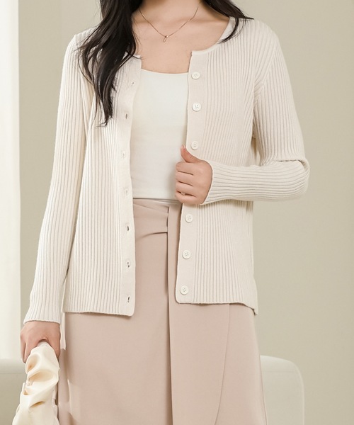 Lace Ladies(レースレディース)の「ラウンドネック Vカット 長袖 リブ ニット カーディガン(カーディガン/ボレロ・レディース・ベージュ/アイボリー/ブラック/ブラウン/グレー・FREE)」の19枚目の写真
