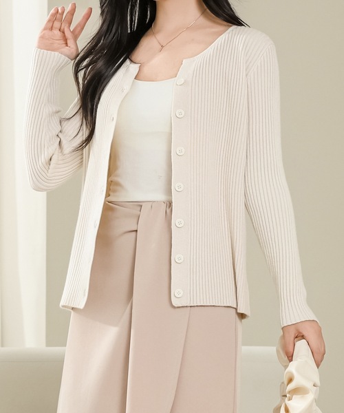Lace Ladies(レースレディース)の「ラウンドネック Vカット 長袖 リブ ニット カーディガン(カーディガン/ボレロ・レディース・ベージュ/アイボリー/ブラック/ブラウン/グレー・FREE)」の20枚目の写真