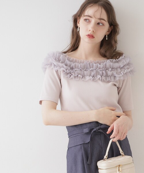 couture brooch(クチュールブローチ)の「◆【アンチピリング・マシンウォッシャブル・オトナ可愛い】チュールフリルテレコトップス(Tシャツ/カットソー・レディース・ライトグレー/ブラック・38/40/42)」の9枚目の写真