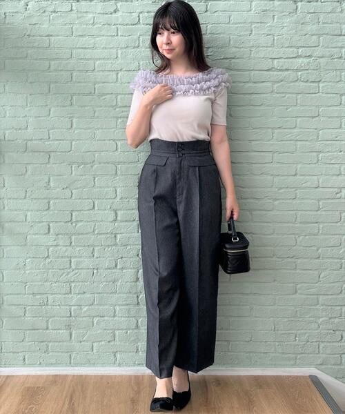 couture brooch(クチュールブローチ)の「◆【アンチピリング・マシンウォッシャブル・オトナ可愛い】チュールフリルテレコトップス(Tシャツ/カットソー・レディース・ライトグレー/ブラック・38/40/42)」の12枚目の写真