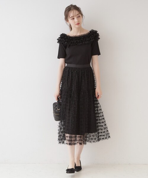 couture brooch(クチュールブローチ)の「◆【アンチピリング・マシンウォッシャブル・オトナ可愛い】チュールフリルテレコトップス(Tシャツ/カットソー・レディース・ライトグレー/ブラック・38/40/42)」の15枚目の写真