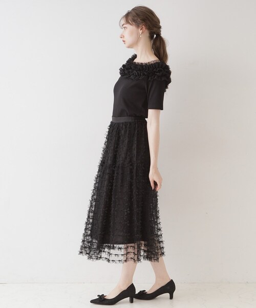 couture brooch(クチュールブローチ)の「◆【アンチピリング・マシンウォッシャブル・オトナ可愛い】チュールフリルテレコトップス(Tシャツ/カットソー・レディース・ライトグレー/ブラック・38/40/42)」の16枚目の写真