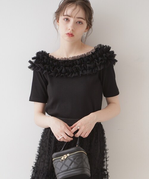 couture brooch(クチュールブローチ)の「◆【アンチピリング・マシンウォッシャブル・オトナ可愛い】チュールフリルテレコトップス(Tシャツ/カットソー・レディース・ライトグレー/ブラック・38/40/42)」の18枚目の写真