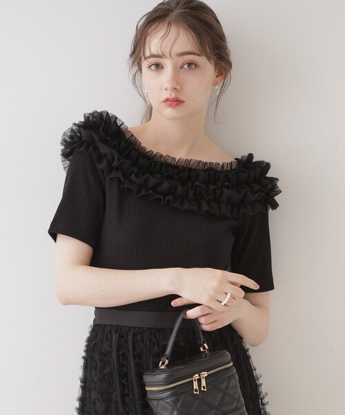 couture brooch(クチュールブローチ)の「◆【アンチピリング・マシンウォッシャブル・オトナ可愛い】チュールフリルテレコトップス(Tシャツ/カットソー・レディース・ライトグレー/ブラック・38/40/42)」の19枚目の写真