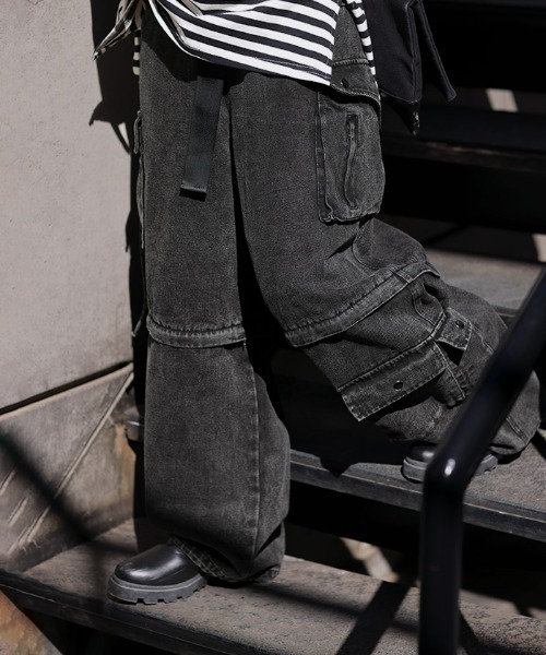 HUG.U(ハグユー)の「デニムカーゴパンツ(デニムパンツ・レディース・ブラック/ブルー・FREE)」の7枚目の写真