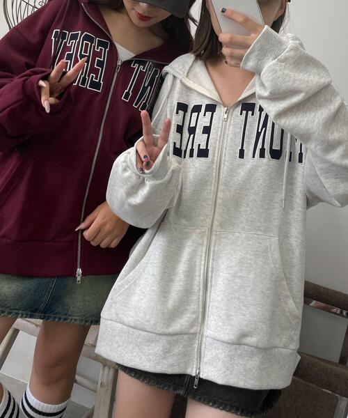 WEGO（ウィゴー）の「WEGO/ロゴWジップビッグパーカー（パーカー・レディース・杢グレー/ワイン・FREE）」の22枚目の写真