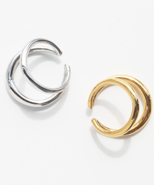 abaskdesign(アバスクデザイン)の「金属アレルギー対応 ダブルライン2WAYリング&イヤーカフ(リング・レディース・ゴールド/シルバー・FREE)」の4枚目の写真