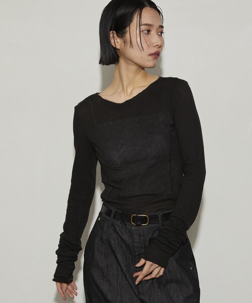 Firsthand（ファーストハンド）の「Firsthand/ファーストハンド ガーゼ天竺ロングスリーブTEE（Tシャツ/カットソー・レディース・ピンク/ホワイト/ブルーグリーン/ブラック・ﾌﾘ-）」の3枚目の写真