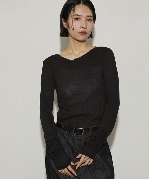 Firsthand（ファーストハンド）の「Firsthand/ファーストハンド ガーゼ天竺ロングスリーブTEE（Tシャツ/カットソー・レディース・ピンク/ホワイト/ブルーグリーン/ブラック・ﾌﾘ-）」の5枚目の写真