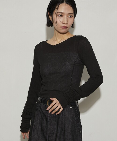 Firsthand（ファーストハンド）の「Firsthand/ファーストハンド ガーゼ天竺ロングスリーブTEE（Tシャツ/カットソー・レディース・ピンク/ホワイト/ブルーグリーン/ブラック・ﾌﾘ-）」の6枚目の写真