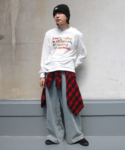 UNIT CHEST（ユニットチェスト）の「【UNIT CHEST】unique unisex long sleeve T-shirt/ユニークユニセックス  コラボロンT  Colorful Weaving by ayumin/FiberArt（Tシャツ/カットソー・レディース・ホワイト系その他/ホワイト/杢グレー・L/M/S）」の6枚目の写真
