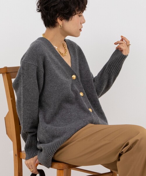 セール】◇【WEB限定】カシミヤブレンド長めVネックカーディガン(金