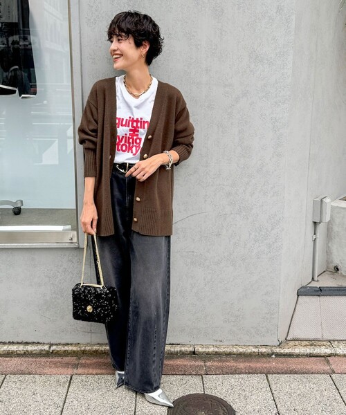 セール】◇【WEB限定】カシミヤブレンド長めVネックカーディガン(金