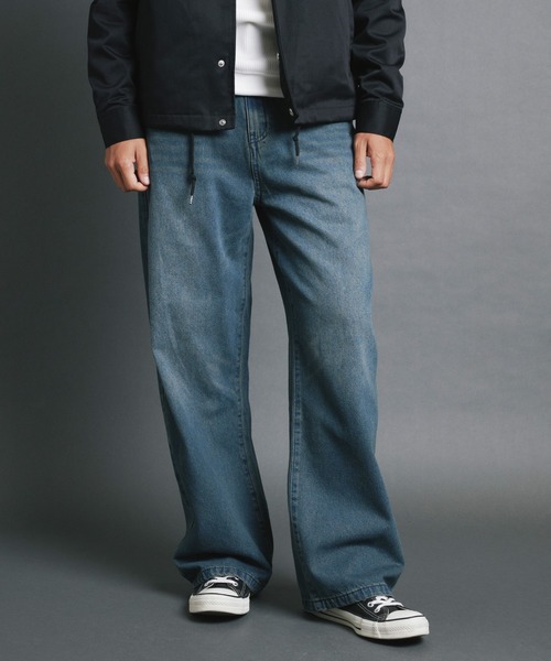 COMMON WARE(コモンウェアー)の「COMMONWARE:10.5oz デニムオーバーダイ バギーパンツ(デニムパンツ・メンズ・ブラック/ブルー・M/L/XL)」の2枚目の写真
