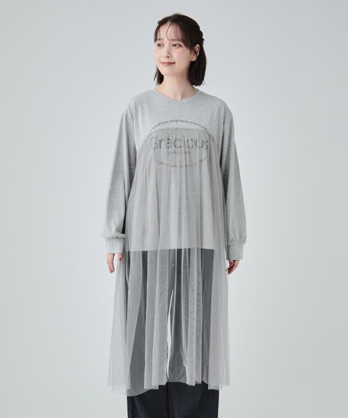 Cutie Blonde(キューティーブロンド)の「◆ふわっと揺れる チュールレイヤードトップス(Tシャツ/カットソー・レディース・ブラック/グレー・01/02/03/04)」の11枚目の写真