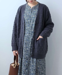 【L~5L 大きいサイズ】変わり編みVネックミドル丈カーディガン