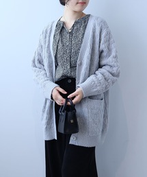 【L~5L 大きいサイズ】変わり編みVネックミドル丈カーディガン