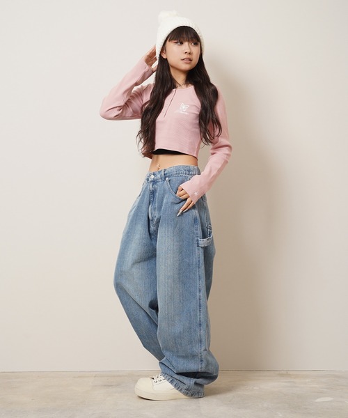 STARTER BLACK LABEL(スターターブラックレーベル)の「テレコ ヘンリーネック ショート丈 長袖Tシャツ / Teleco Henry Neck Short Length Long Sleeved T-Shirt(Tシャツ/カットソー・レディース・ブラック/ホワイト/ピンク・ONE SIZE)」の16枚目の写真