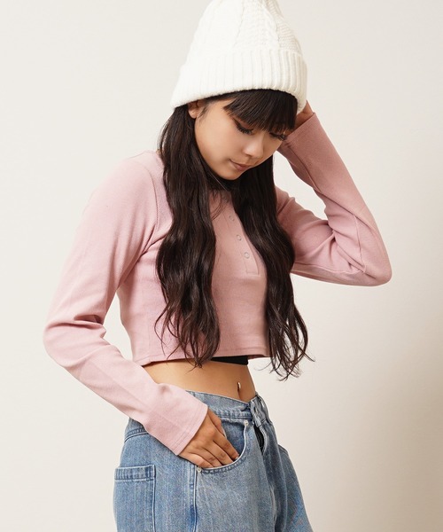 STARTER BLACK LABEL(スターターブラックレーベル)の「テレコ ヘンリーネック ショート丈 長袖Tシャツ / Teleco Henry Neck Short Length Long Sleeved T-Shirt(Tシャツ/カットソー・レディース・ブラック/ホワイト/ピンク・ONE SIZE)」の17枚目の写真