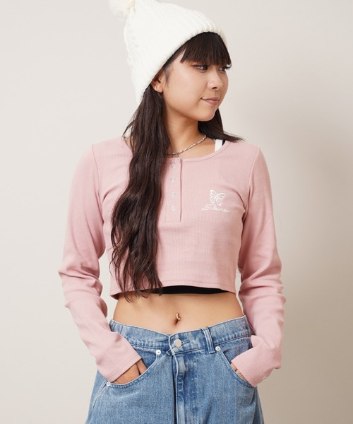 STARTER BLACK LABEL(スターターブラックレーベル)の「テレコ ヘンリーネック ショート丈 長袖Tシャツ / Teleco Henry Neck Short Length Long Sleeved T-Shirt(Tシャツ/カットソー・レディース・ブラック/ホワイト/ピンク・ONE SIZE)」の14枚目の写真