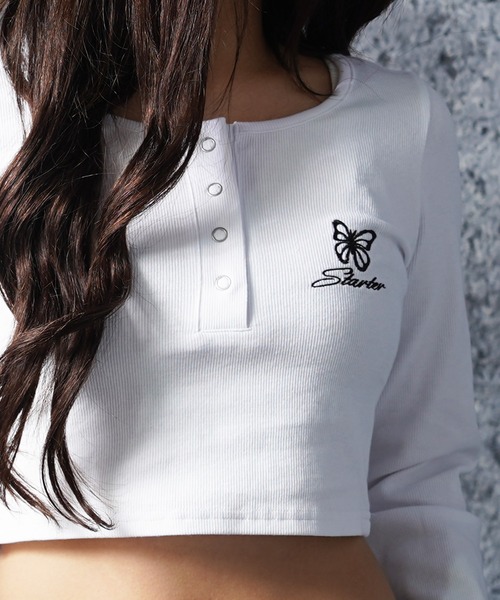 STARTER BLACK LABEL(スターターブラックレーベル)の「テレコ ヘンリーネック ショート丈 長袖Tシャツ / Teleco Henry Neck Short Length Long Sleeved T-Shirt(Tシャツ/カットソー・レディース・ブラック/ホワイト/ピンク・ONE SIZE)」の5枚目の写真