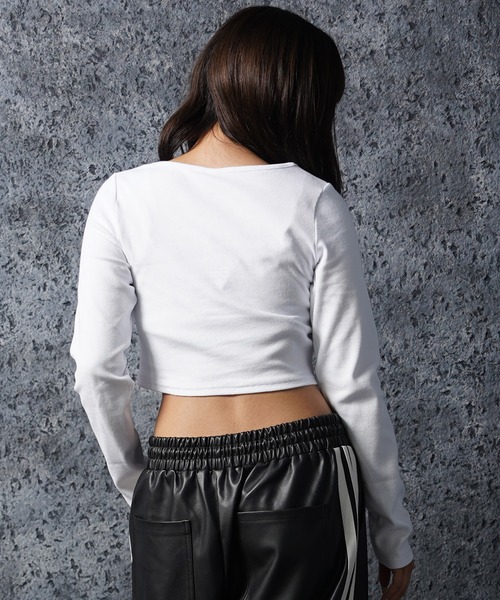 STARTER BLACK LABEL(スターターブラックレーベル)の「テレコ ヘンリーネック ショート丈 長袖Tシャツ / Teleco Henry Neck Short Length Long Sleeved T-Shirt(Tシャツ/カットソー・レディース・ブラック/ホワイト/ピンク・ONE SIZE)」の8枚目の写真