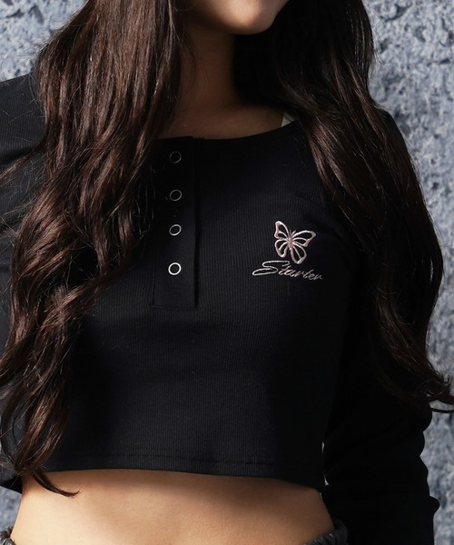 STARTER BLACK LABEL(スターターブラックレーベル)の「テレコ ヘンリーネック ショート丈 長袖Tシャツ / Teleco Henry Neck Short Length Long Sleeved T-Shirt(Tシャツ/カットソー・レディース・ブラック/ホワイト/ピンク・ONE SIZE)」の10枚目の写真