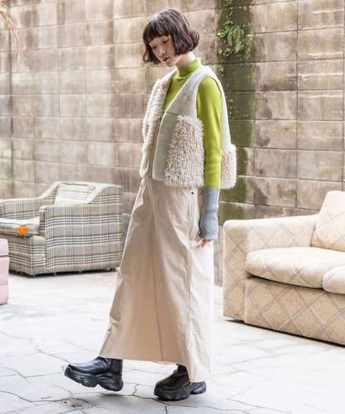 niko and...（ニコアンド）の「ホニョコールペインタースカート（スカート・レディース・アイボリー/チャコール/グリーン・LARGE/MEDIUM）」の7枚目の写真