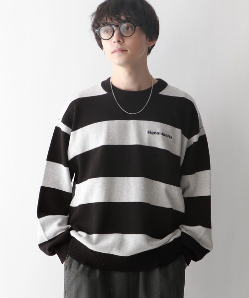 セール】【SIGNAL SPORTS】ボーダー/ワンポイント刺繍クルーネック