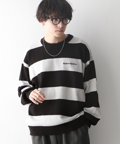 セール】【SIGNAL SPORTS】ボーダー/ワンポイント刺繍クルーネック