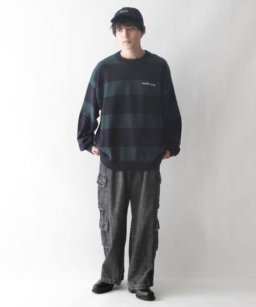 RAGEBLUE（レイジブルー）の「【SIGNAL SPORTS】ボーダー/ワンポイント刺繍クルーネックニット（ニット/セーター・メンズ・ネイビー/グレー・MEDIUM/LARGE）」の5枚目の写真