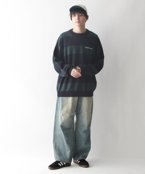 RAGEBLUE（レイジブルー）の「【SIGNAL SPORTS】ボーダー/ワンポイント刺繍クルーネックニット（ニット/セーター・メンズ・ネイビー/グレー・MEDIUM/LARGE）」の6枚目の写真