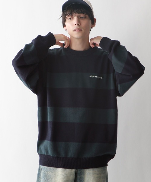 RAGEBLUE（レイジブルー）の「【SIGNAL SPORTS】ボーダー/ワンポイント刺繍クルーネックニット（ニット/セーター・メンズ・ネイビー/グレー・MEDIUM/LARGE）」の8枚目の写真