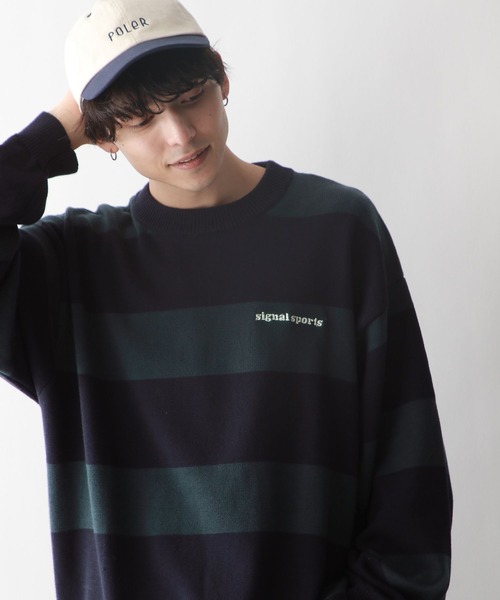 RAGEBLUE（レイジブルー）の「【SIGNAL SPORTS】ボーダー/ワンポイント刺繍クルーネックニット（ニット/セーター・メンズ・ネイビー/グレー・MEDIUM/LARGE）」の10枚目の写真