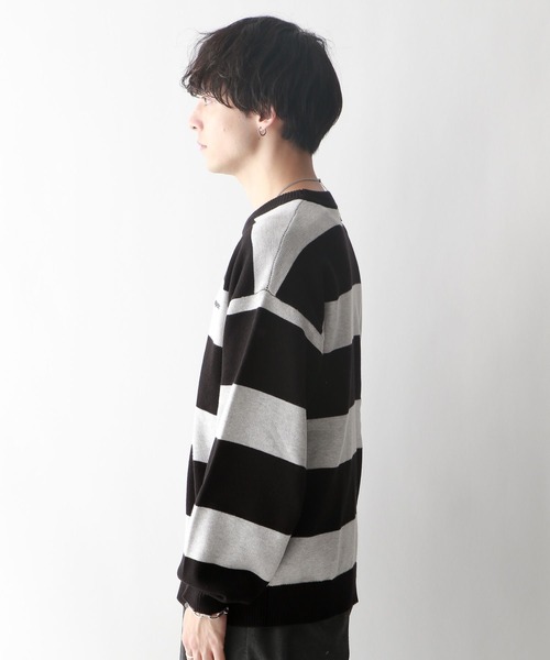 RAGEBLUE（レイジブルー）の「【SIGNAL SPORTS】ボーダー/ワンポイント刺繍クルーネックニット（ニット/セーター・メンズ・ネイビー/グレー・MEDIUM/LARGE）」の11枚目の写真
