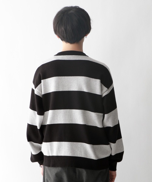 RAGEBLUE（レイジブルー）の「【SIGNAL SPORTS】ボーダー/ワンポイント刺繍クルーネックニット（ニット/セーター・メンズ・ネイビー/グレー・MEDIUM/LARGE）」の12枚目の写真