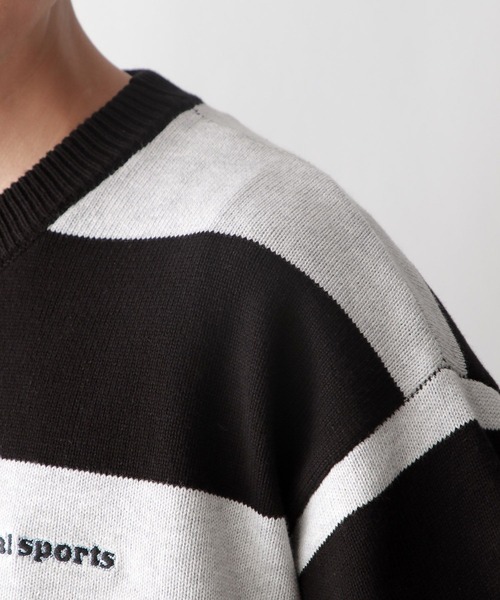 RAGEBLUE（レイジブルー）の「【SIGNAL SPORTS】ボーダー/ワンポイント刺繍クルーネックニット（ニット/セーター・メンズ・ネイビー/グレー・MEDIUM/LARGE）」の14枚目の写真