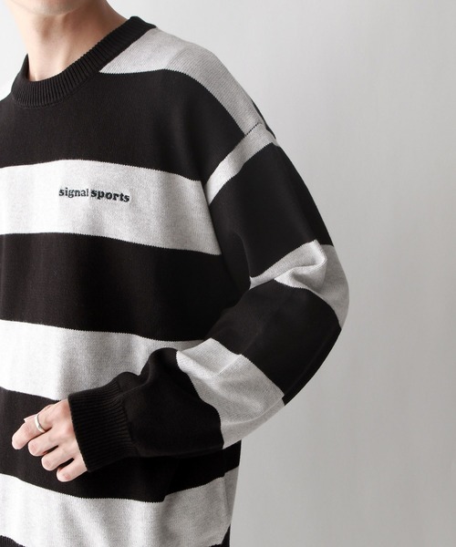 RAGEBLUE（レイジブルー）の「【SIGNAL SPORTS】ボーダー/ワンポイント刺繍クルーネックニット（ニット/セーター・メンズ・ネイビー/グレー・MEDIUM/LARGE）」の15枚目の写真
