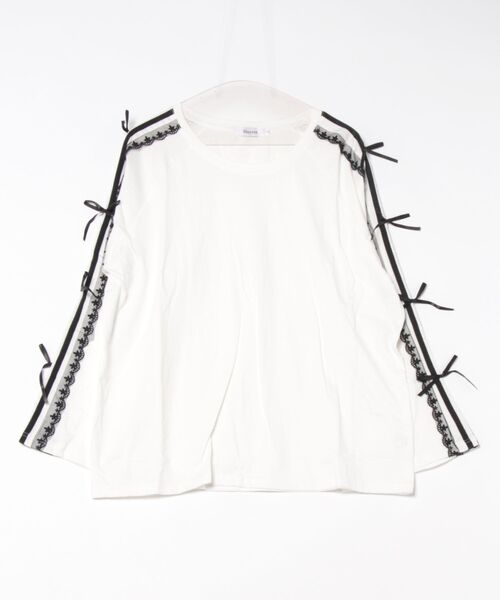 Mayree(メイリー)の「【Mayree】リボン レース サイドライン カットソー(Tシャツ/カットソー・レディース・ネイビー/ホワイト/ブラック・MEDIUM/LARGE/X-LARGE/SMALL)」の12枚目の写真