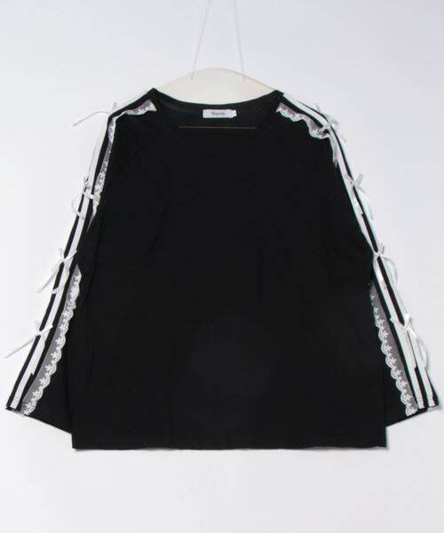 Mayree(メイリー)の「【Mayree】リボン レース サイドライン カットソー(Tシャツ/カットソー・レディース・ネイビー/ホワイト/ブラック・MEDIUM/LARGE/X-LARGE/SMALL)」の13枚目の写真