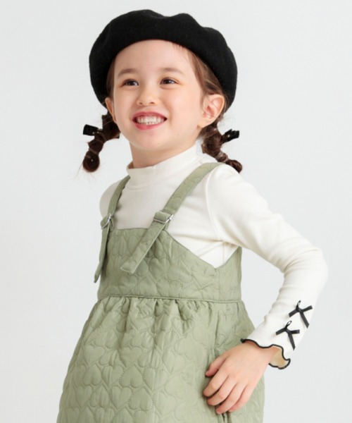 BRANSHES(ブランシェス)の「【モチモチニットソー】袖リボン付き長袖Tシャツ(Tシャツ/カットソー・キッズ・ピンク/アイボリー/チャコールグレー・80/100/90/140/150/120/130/110)」の1枚目の写真