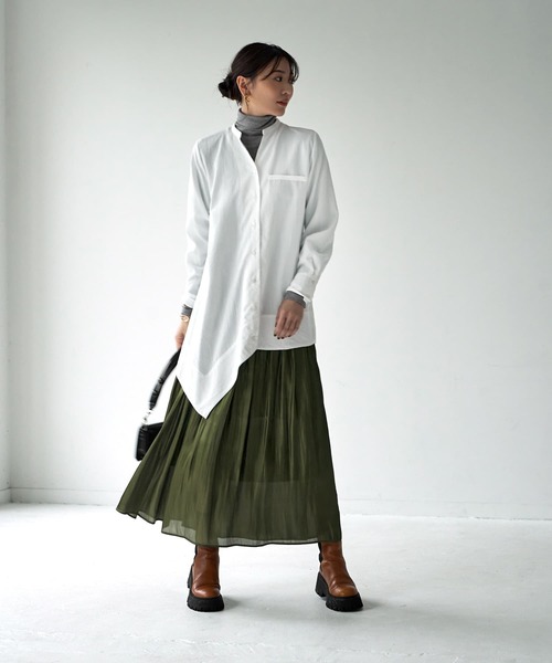 STYLE DELI(スタイルデリ)の「とろみ薄リブタートルネックトップス(Tシャツ/カットソー・レディース・ホワイト/オレンジ/ブラック/グレー/チャコールグレー/ブルー・FREE)」の18枚目の写真