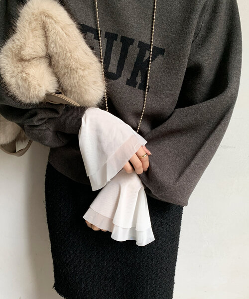 未使用DouDouドゥドゥフレアスリーブカットソー 袖シアーリブTEE（Tシャツ/カットソー）｜DouDou（ドゥドゥ）の