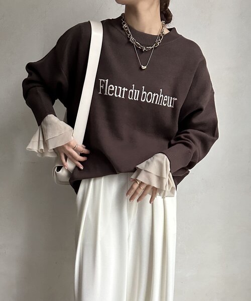 DouDou(ドゥドゥ)の「チュール袖フレアTEE(Tシャツ/カットソー・レディース・オフホワイト/ブラック/ベージュ・FREE)」の14枚目の写真